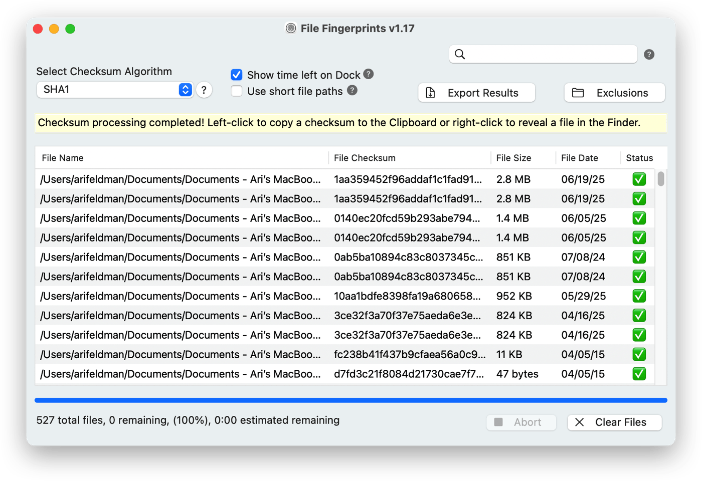 File Fingerprints monitoring screenshot