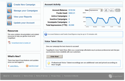 Image of the TargetSpot Dashboard circa 2009